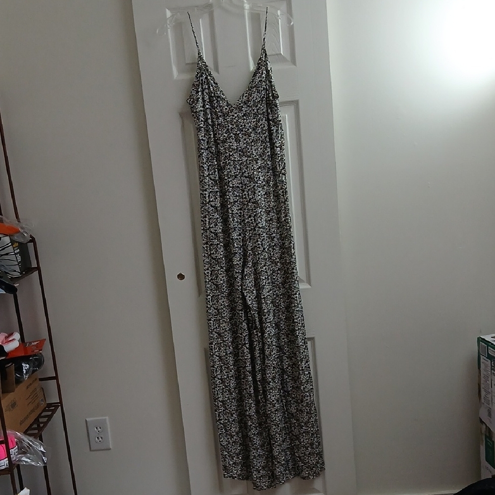 Zara Trafaluc 70s Inspired Floral Wide‎ Leg Spaghetti Strap Jumpsuit Size S